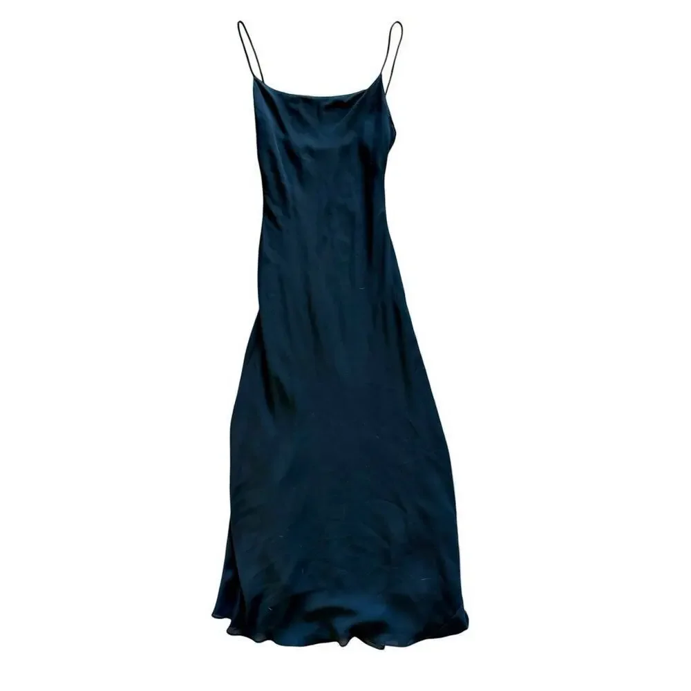 Y2K Geary Roark Kamisato Black Spaghetti Maxi Slip Dress Gown Whimsigoth Grunge - Picture 1 of 11